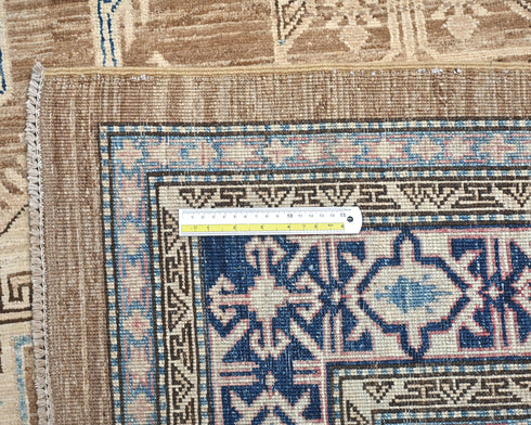 6x9 Ft Kazak Brown Blue Afghan Hand Knotted Geometric Wool Area Rug